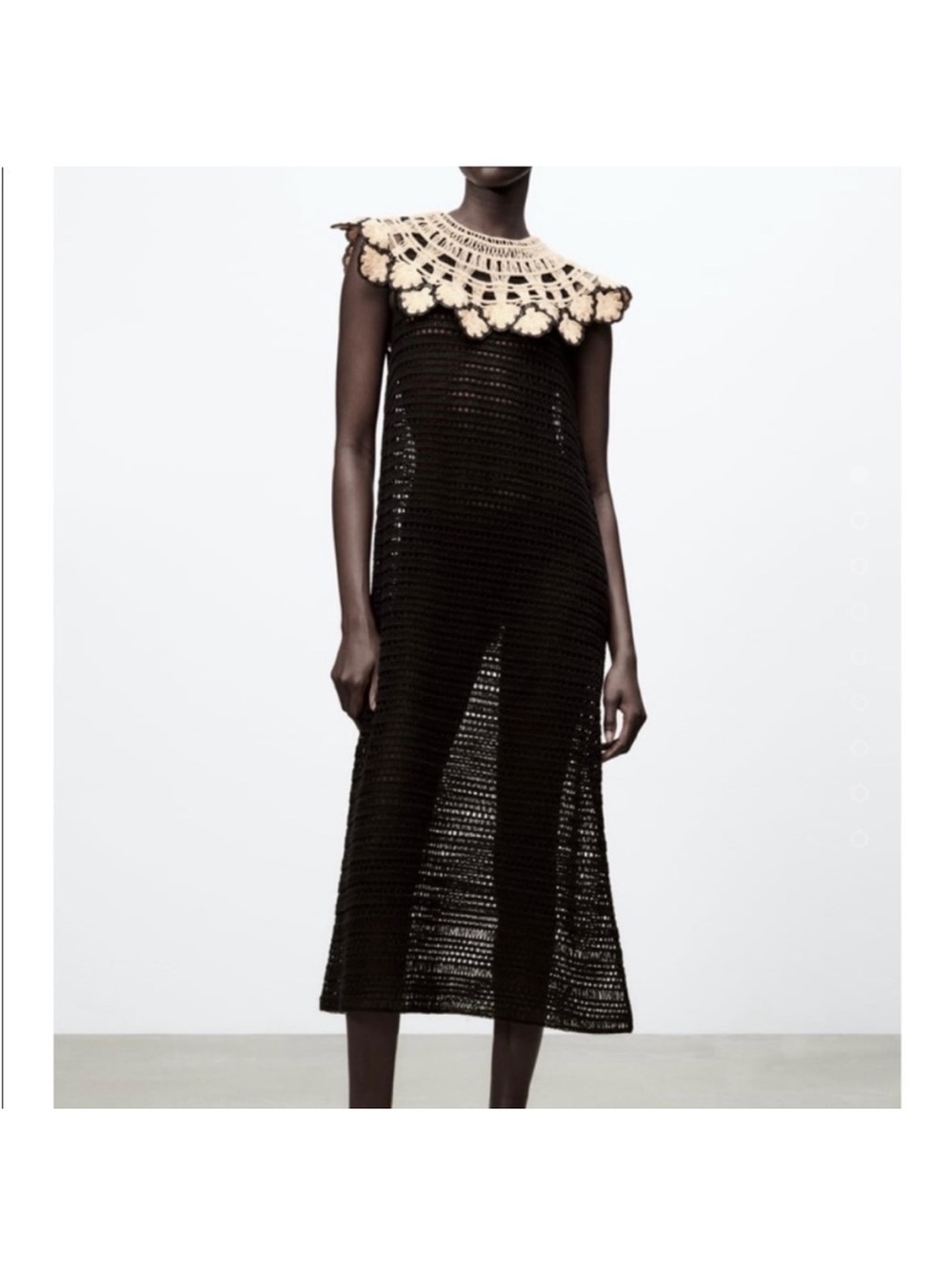 Zara Black Crochet Maxi Dress with Cream Floral Yoke XS/S - Picture 5 of 7